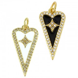 Charm cœur en Laiton Émaillé avec Zircon 11 x 22 mm