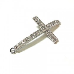 Rhinestone Curved Cross 48x27mm