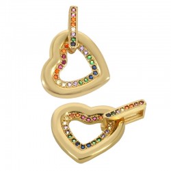 Charm en Laiton Zircon cœur 15 x 14 mm