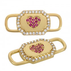 Étiquette Connecteur en Laiton avec cœur et Zircon 10 x 24 mm