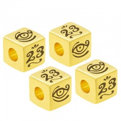 Brass Lucky Bead Cube "2023" w/Evil Eye 10mm (Ø5.2)