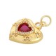 Brass Charm Heart with Stars & Zircon 15x18mm