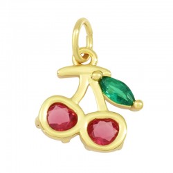 Brass Charm Cherry w/ Zircon 8x10mm