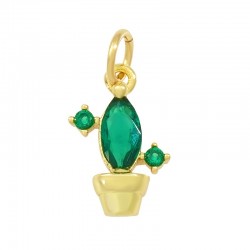 Ciondolo in Ottone con Zirconi a Forma di Cactus 7X11 mm