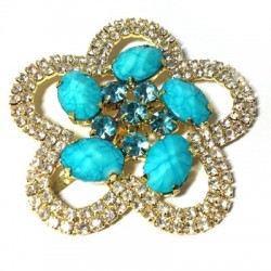 Broche de Metal Flor con Strass y Fíbula 56mm
