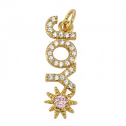 Breloque en Laiton « JOY » avec Soleil et Zircon 22 x 7.1 Mm/2.9 mm