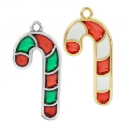 Zamak Lucky Pendant Candy Cane w/ Enamel 15x27mm