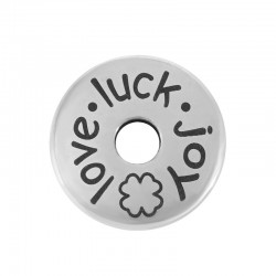 Μεταλλική Ροδέλα “luck joy love” 20mm/1.9mm (Ø5.2mm)