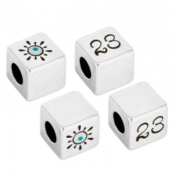 Brass Lucky Bead Cube "23" w/Evil Eye & Enamel 10mm (Ø5.2mm)