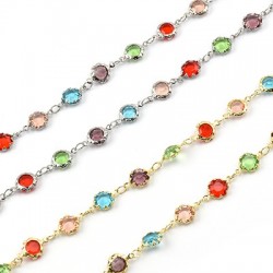 Brass Chain with Round Glass Stone 6mm