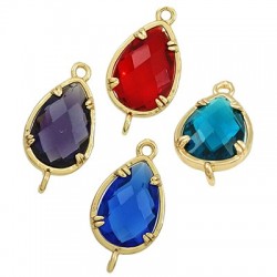 Brass Connector Teardrop Setting with Glass Stone 14x10mm