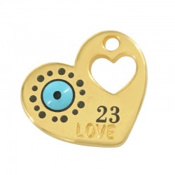 Zamak Lucky Charm Heart “2023 LOVE”w/ Evil Eye & Enamel 18mm