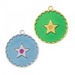 Stainless Steel 304 Charm Round w/ Star & Enamel 15mm