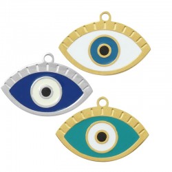 Stainless Steel 304 Charm Evil Eye w/ Enamel 17x25mm