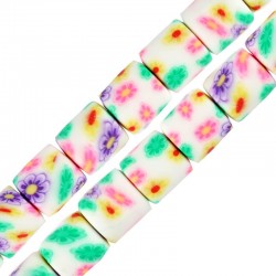 Polymer Clay Mosaic Tube w/ Flowers 6x7mm (Ø1.5mm) (~63pcs)