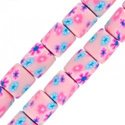 Polymer Clay Mosaic Tube w/ Flowers 6x7mm (Ø1.5mm) (~63pcs)