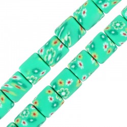 Polymer Clay Mosaic Tube w/ Flowers 6x7mm (Ø1.5mm) (~63pcs)