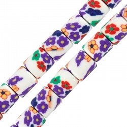 Polymer Clay Mosaic Tube w/ Flowers 6x7mm (Ø1.5mm) (~63pcs)