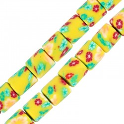 Polymer Clay Mosaic Tube w/ Flowers 6x7mm (Ø1.5mm) (~63pcs)