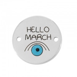 Brass Connector Round “March” w/ Evil Eye & Enamel 15mm