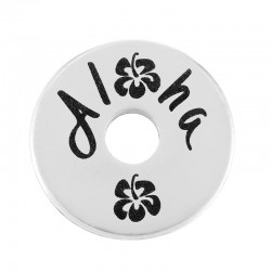 Brass Washer Round “Aloha” w/ Flower 20mm/1.9mm (Ø5.2)