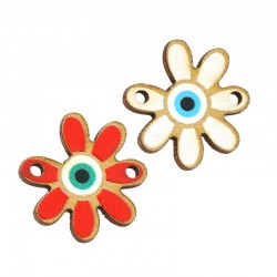 Wooden Connector Daisy Flower w/ Evil Eye 17mm