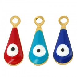 Stainless Steel 304 Charm Drop w/ Evil Eye & Enamel 9x5mm