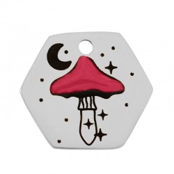 Breloque Hexagone avec Champignon & Émail 15x13mm en Acier Inoxydable 304