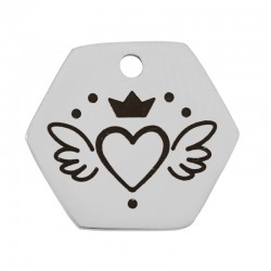 Stainless Steel 304 Hexagon w/ Heart Crown & Wings 15x13mm