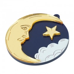 Plexi Acrylic Pendant Round w/ Moon Star & Cloud 40mm