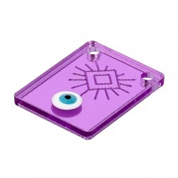 Plexi Acrylic Charm Rectangular w/ Evil Eye & Enamel 14x20mm