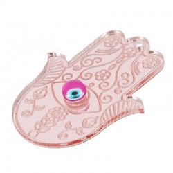 Plexi Acrylic Pendant Hamsa Hand w/Evil Eye & Enamel 28x34mm