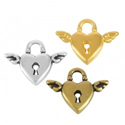 Zamak Charm Padlock Heart w/ Wings 18x13mm