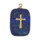 Lapis Charm Tag with Stainless Steel 304 Cross 13x21mm