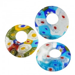 Millefiori Glass Part Round Donut w/ Flowers 18mm