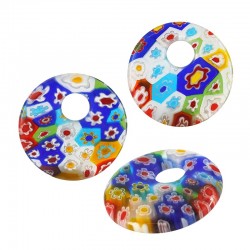 Millefiori Glass Part Round Donut w/ Flowers 25mm