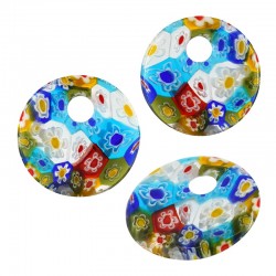 Millefiori Glass Part Round Donut w/ Flowers 32mm