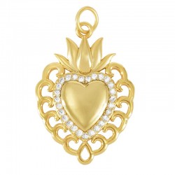 Brass Charm Heart w/ Zircon 18x26mm