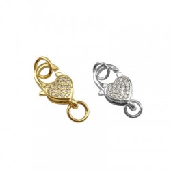 Mosquetón de Metal Latón Corazón con Circonitas 10x16mm