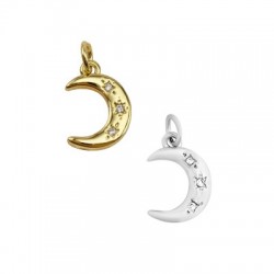 Zircon Brass Charm Moon 10x14mm