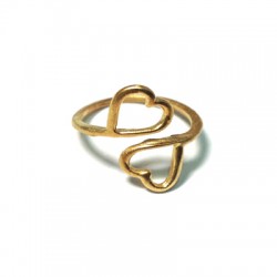 Brass Cast Finger Ring 2 Hearts 10x15mm