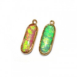 Pendentif Ovale en Zamak avec Opale Artificielle 9 x 23 mm