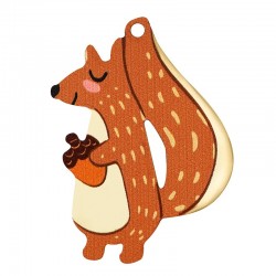 Wooden Pendant Squirrel w/ Acorn 37x50mm