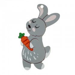 Wooden Pendant Rabbit w/ Carrot 39x70mm