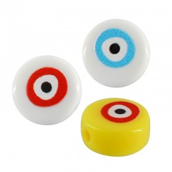 Plexi Acrylic Flat Bead Round w/ Evil Eye 10mm/5mm (Ø2mm)