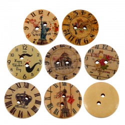 Wooden Connector Button Round Vintage Clock 20mm