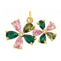 Breloque en Laiton avec Zircone et Fleur 24 x 15 mm