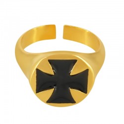 Brass Ring Round w/ Cross & Enamel 11x20mm