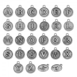 Zamak Charm Round w/ Letters 12mm