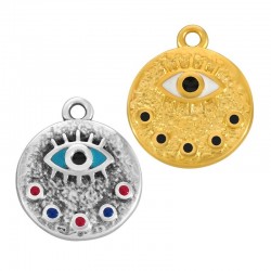 Zamak Charm Round w/ Evil Eye & Enamel 17mm